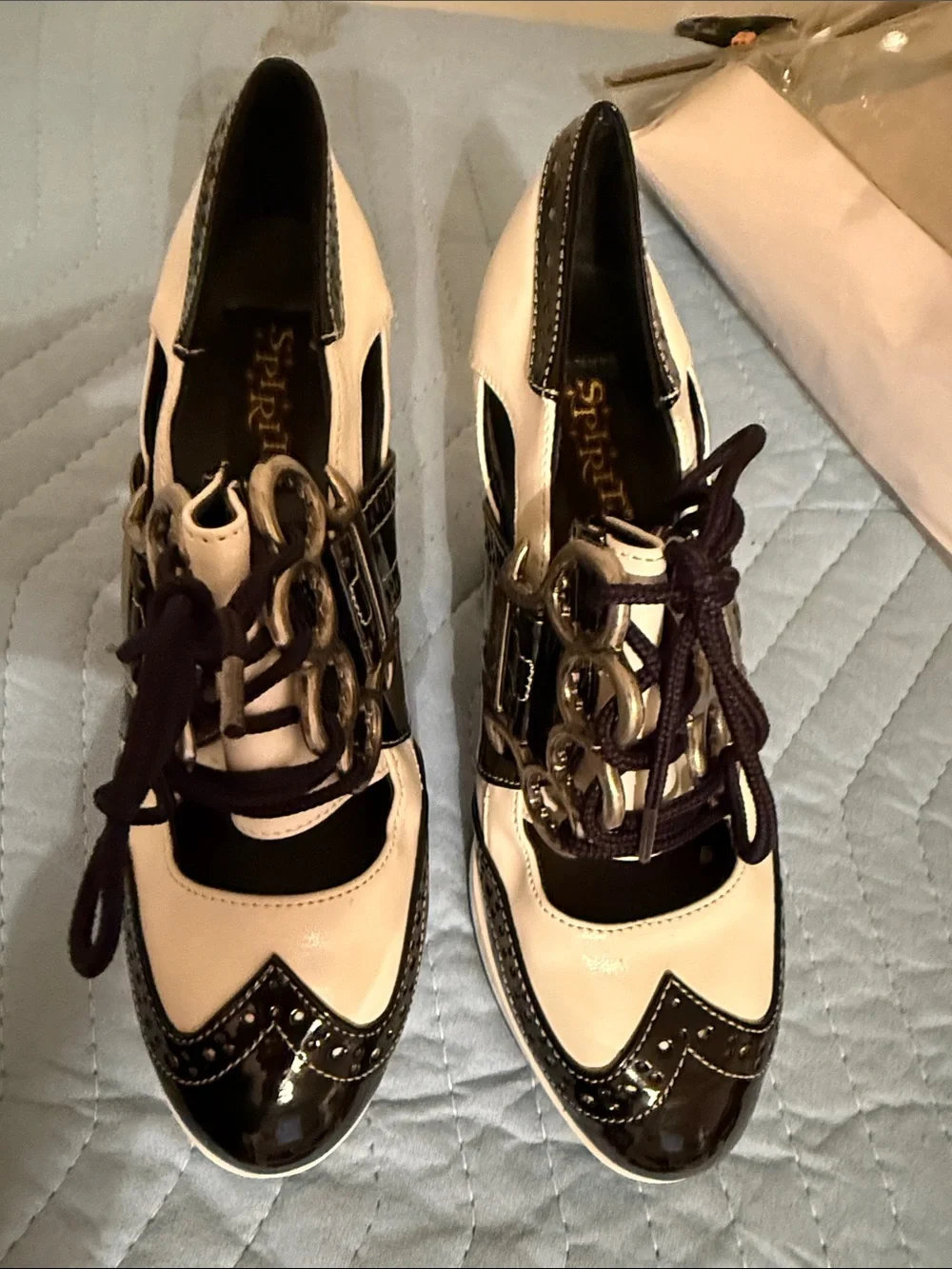 Spirit Black and White Platform Lace-Up Heels
